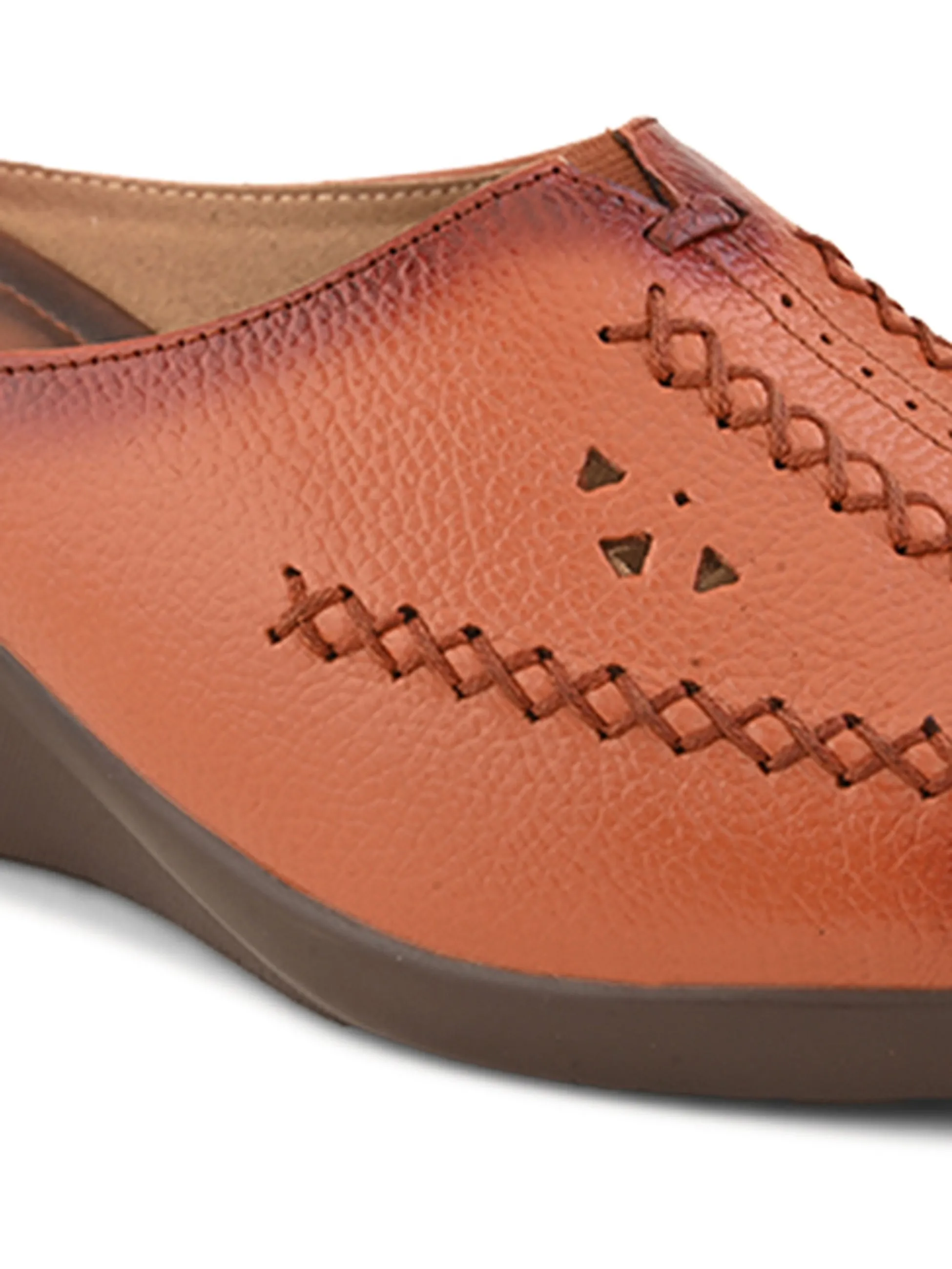 Pelle Albero Female's Tan Leather Wedge Heel Mules