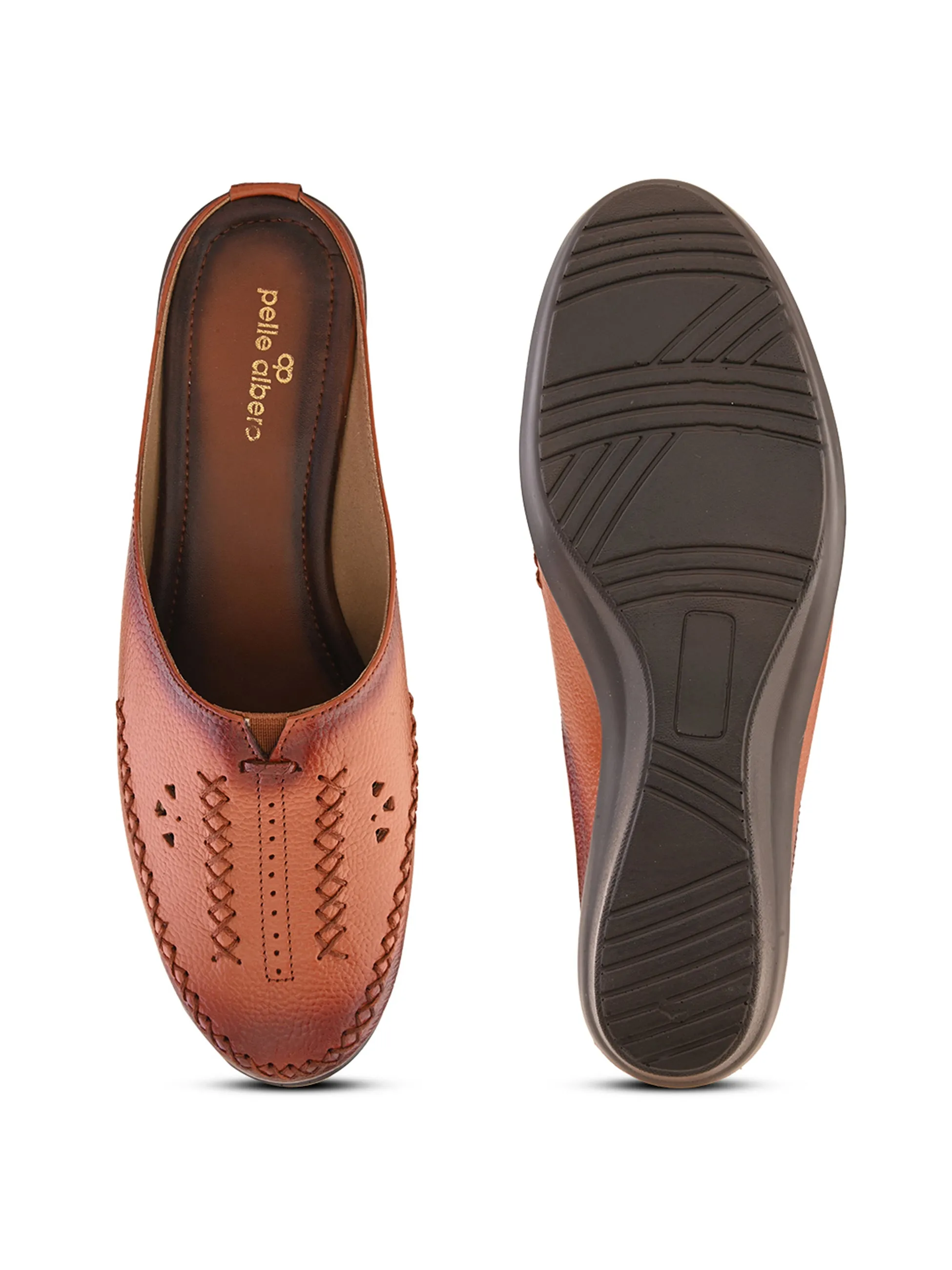 Pelle Albero Female's Tan Leather Wedge Heel Mules