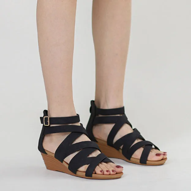 Retro wedge heels gladiator sandals with back zipper