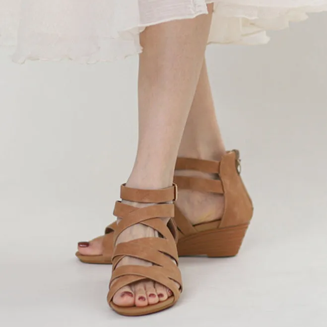 Retro wedge heels gladiator sandals with back zipper
