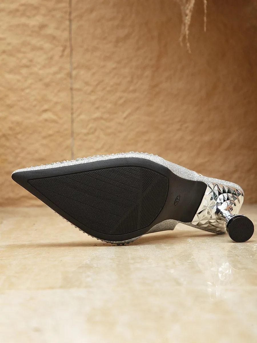 Rhinestone Pointed Silver Heels MHE1113