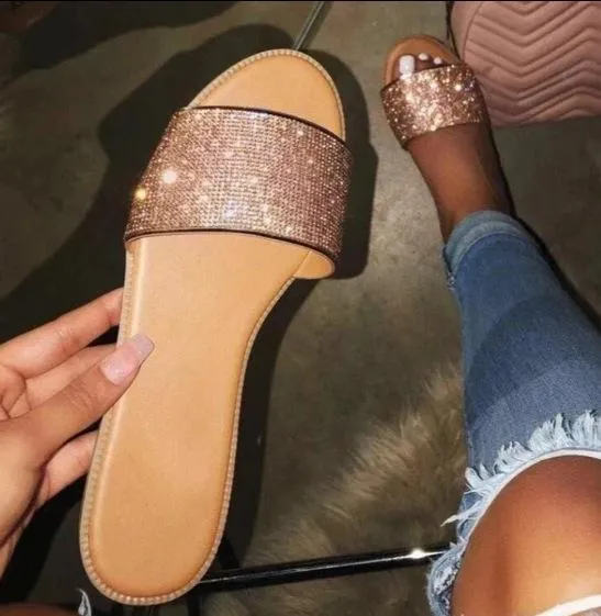 Rhinestone slide sandals fashion glitter slides