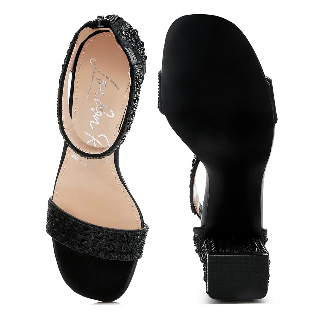 Rhinestones And Sequins Block Sandals