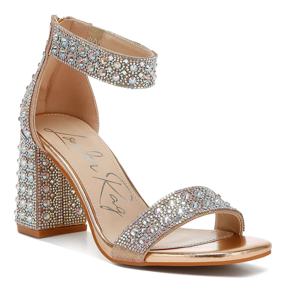 Rhinestones And Sequins Block Sandals