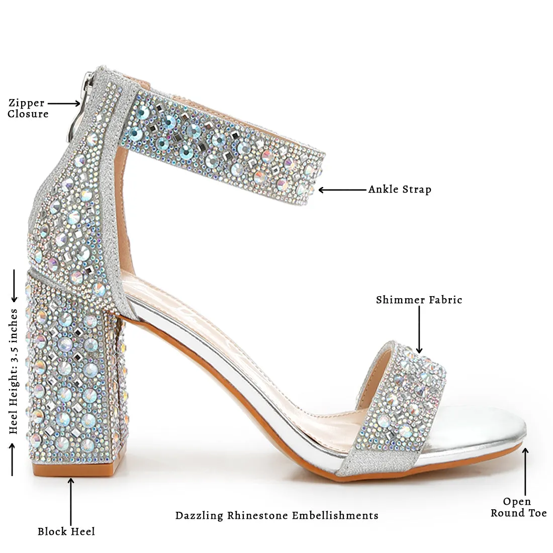 Rhinestones And Sequins Block Sandals
