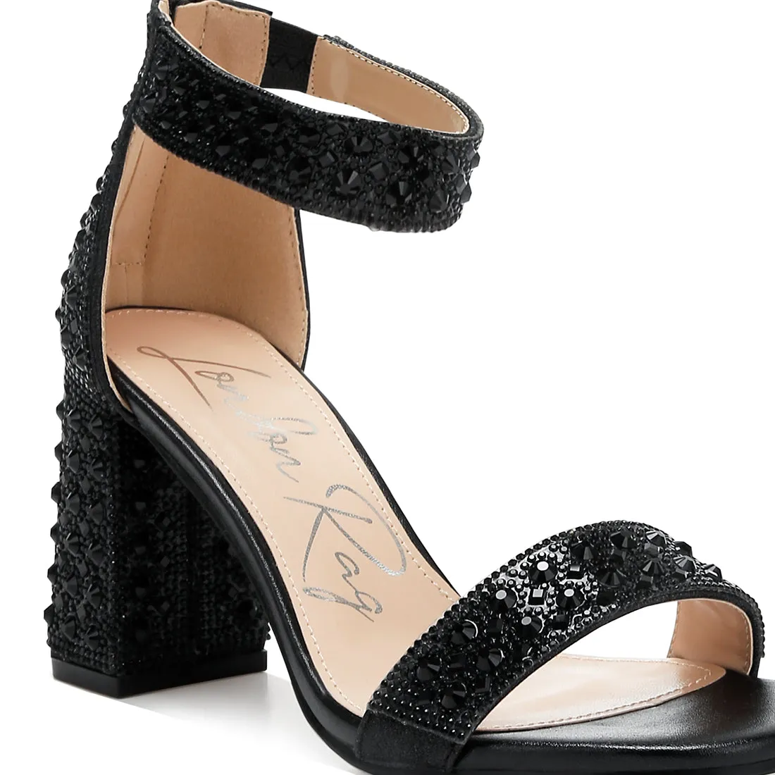 Rhinestones And Sequins Block Sandals