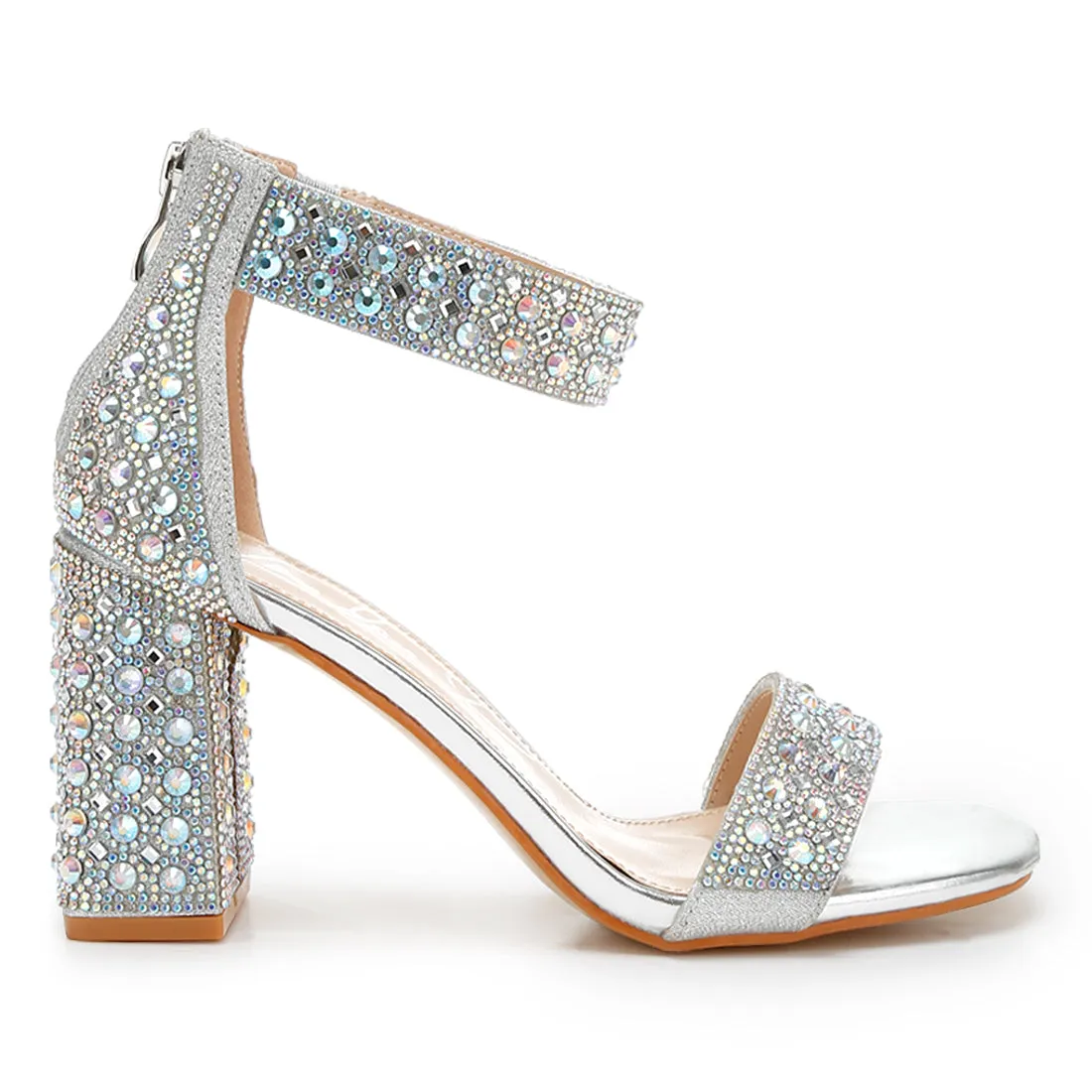 Rhinestones And Sequins Block Sandals