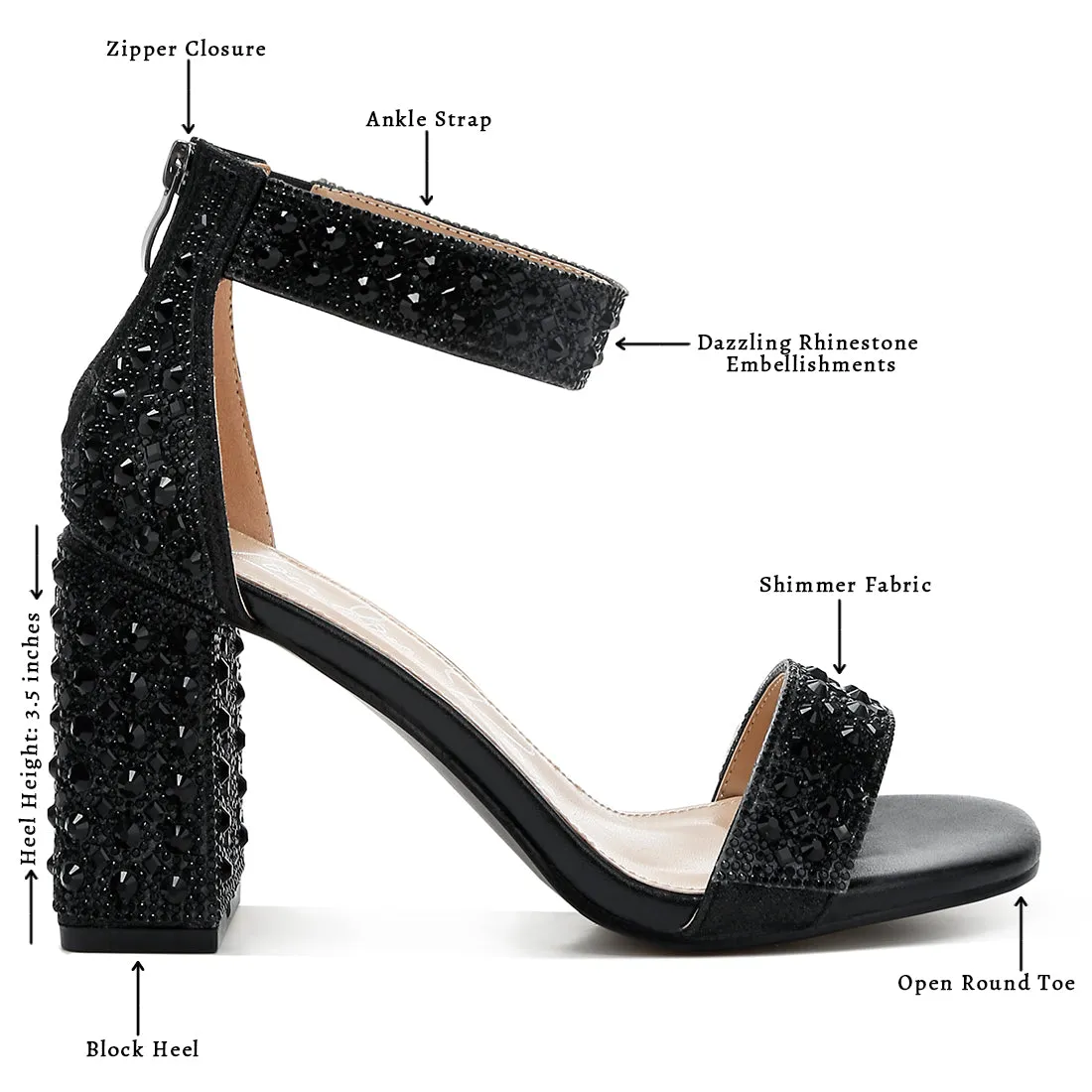Rhinestones And Sequins Block Sandals