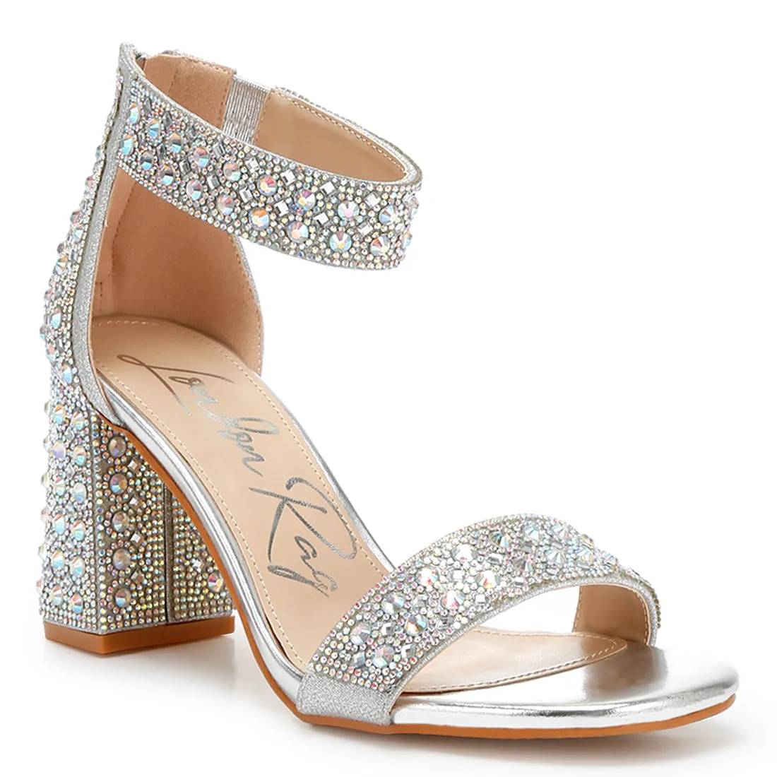 Rhinestones And Sequins Block Sandals