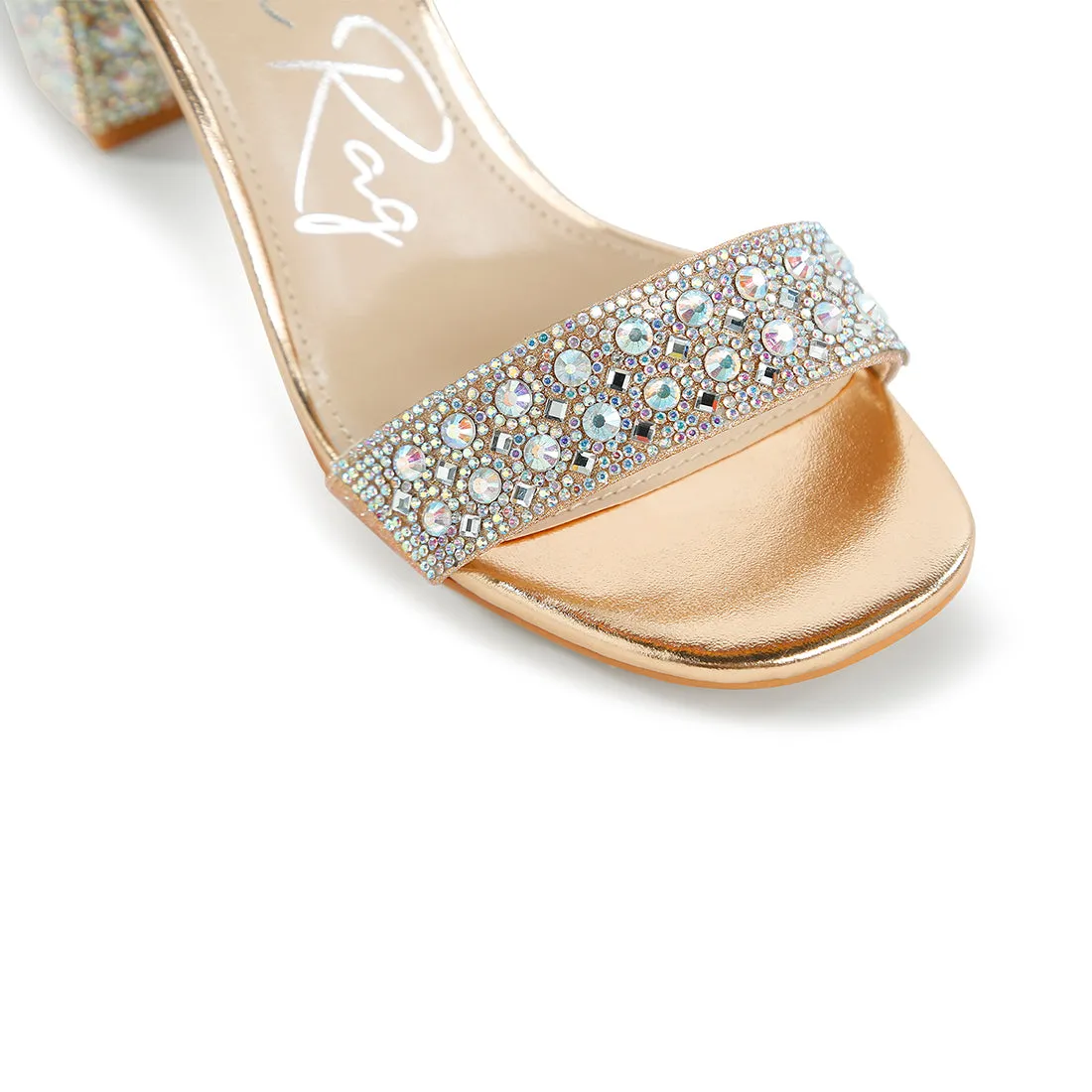 Rhinestones And Sequins Block Sandals