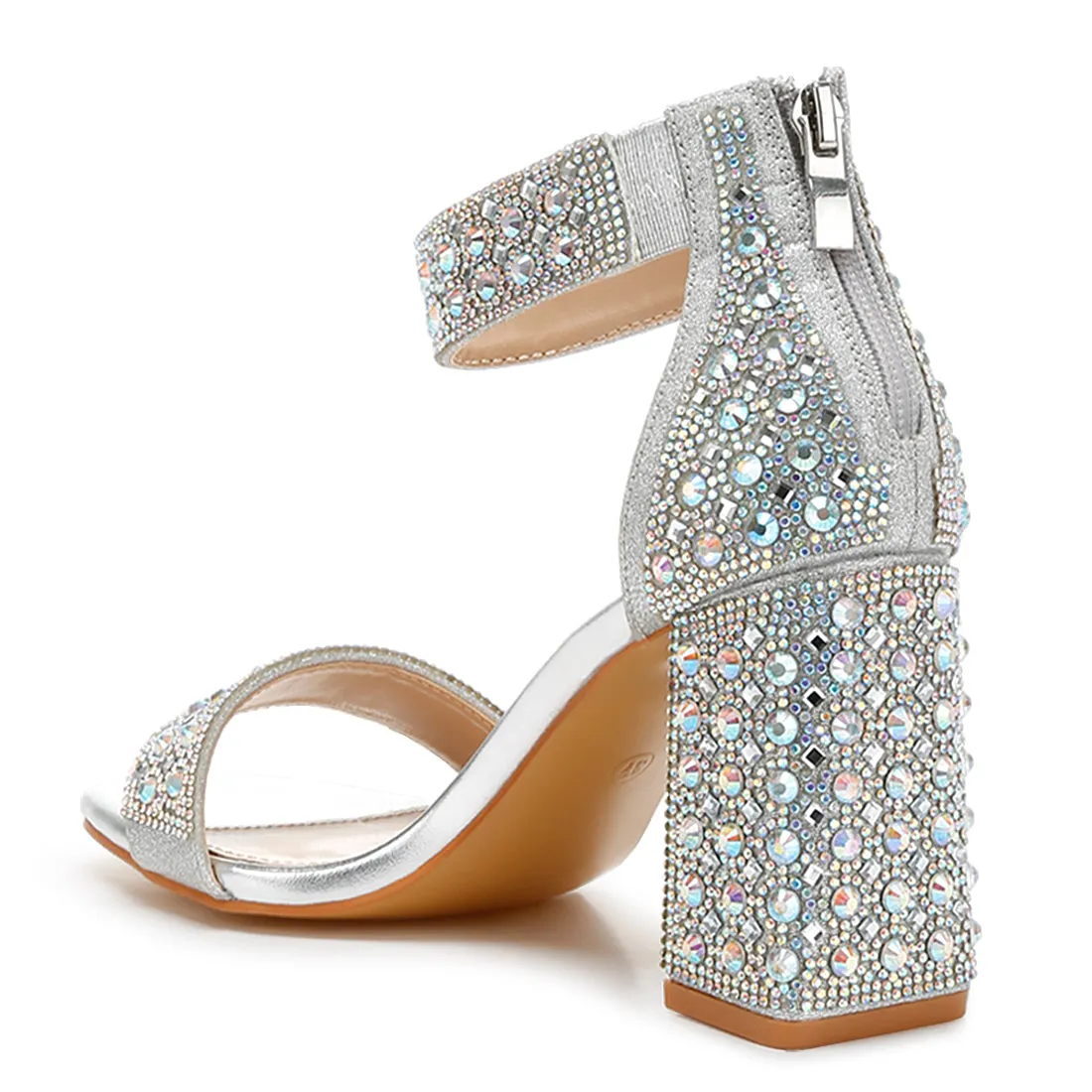 Rhinestones And Sequins Block Sandals