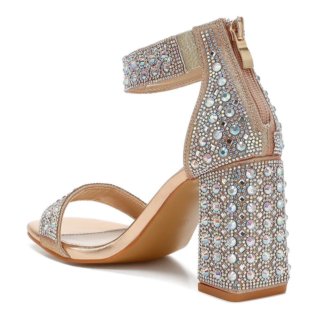 Rhinestones And Sequins Block Sandals