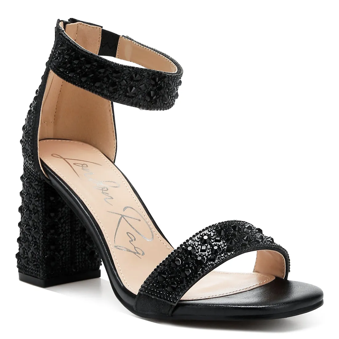 Rhinestones And Sequins Block Sandals