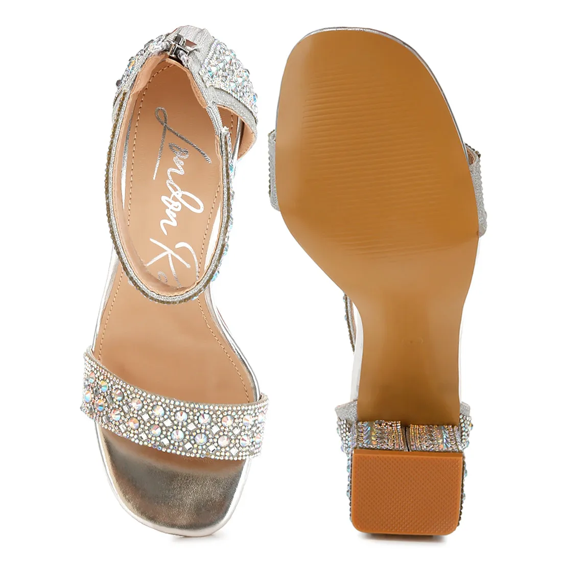 Rhinestones And Sequins Block Sandals