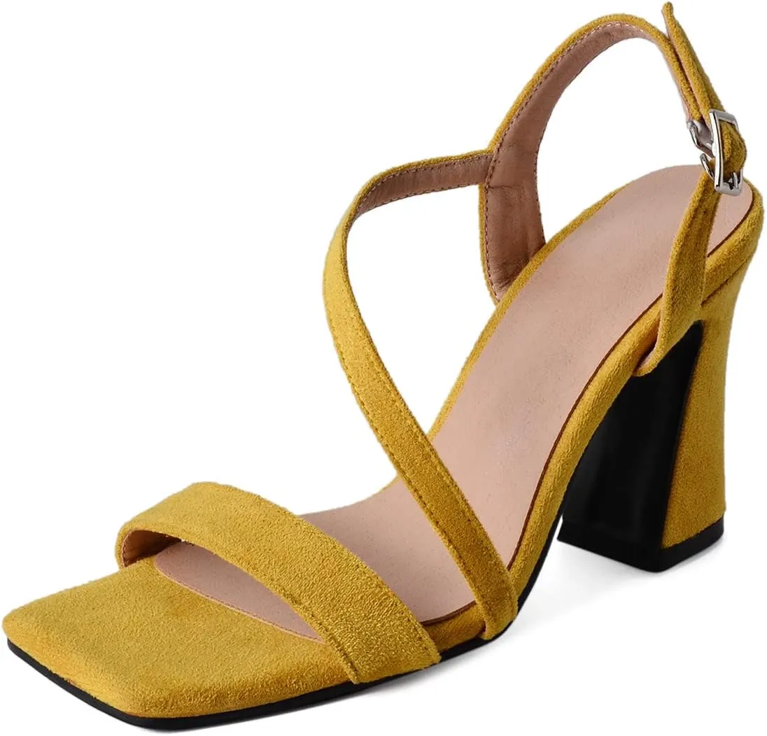 Roimaash Women Elegant Dressy Sandals Chunky Heels Open Toe Strappy Summer Shoes Slingback