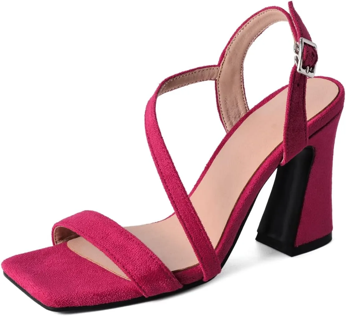 Roimaash Women Elegant Dressy Sandals Chunky Heels Open Toe Strappy Summer Shoes Slingback