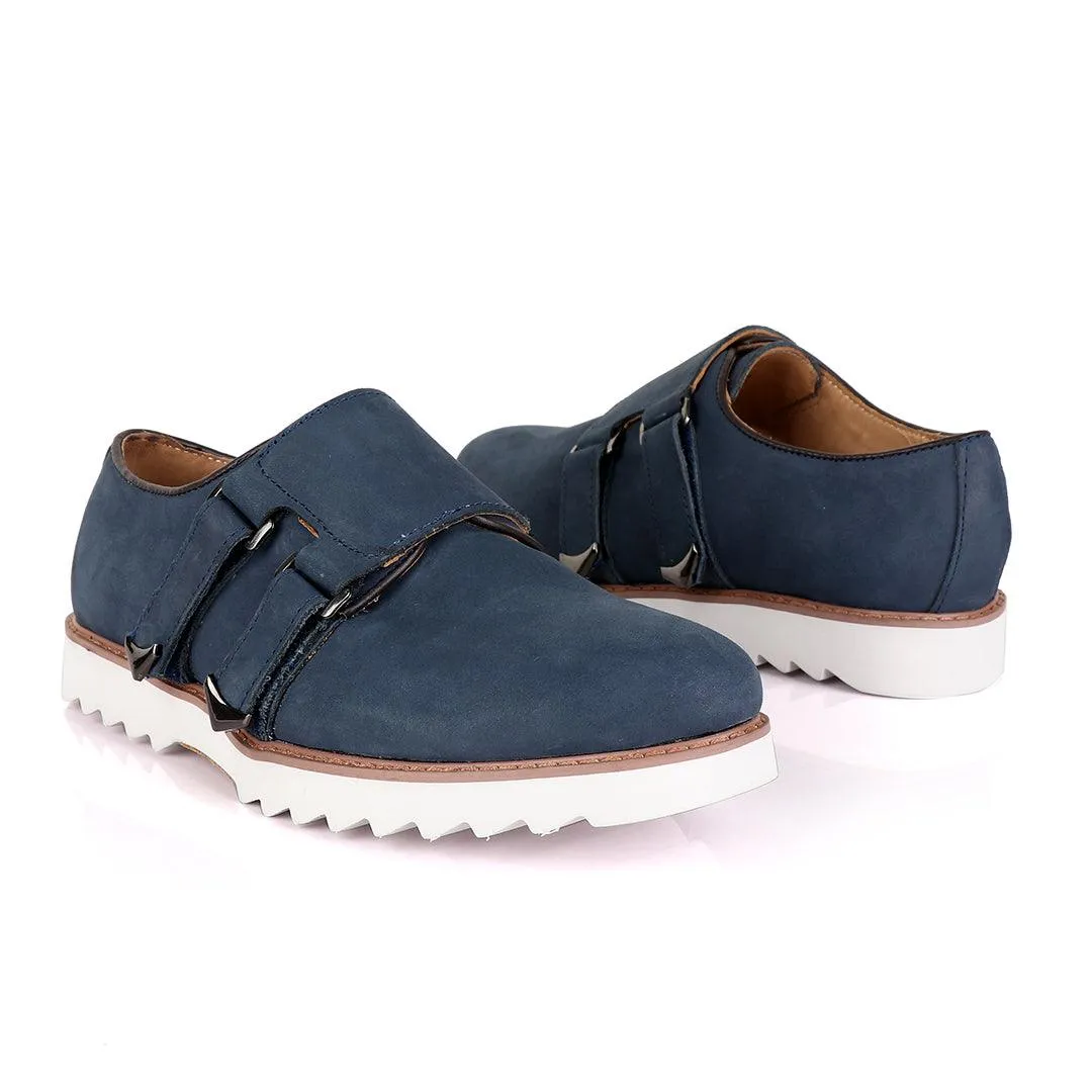 Salvatore Ferragamo Men's Blue Suede Double Straps Shoe