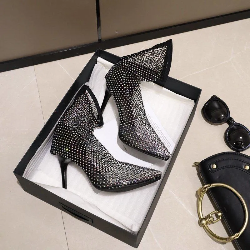 Sexy rhinestone fishnet boots for party nightclub