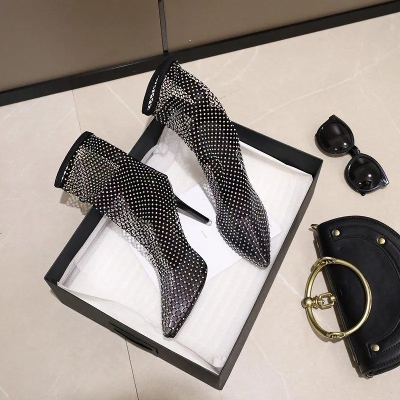 Sexy rhinestone fishnet boots for party nightclub