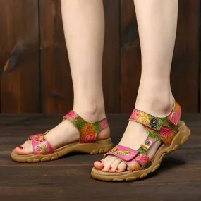 Soft Leather Hook Loop Sandals