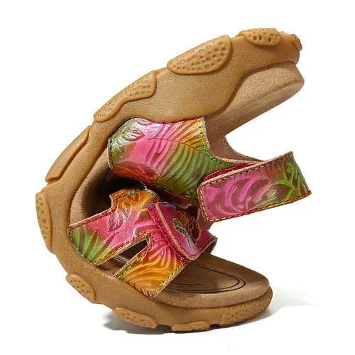 Soft Leather Hook Loop Sandals