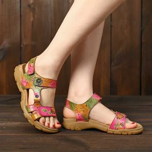 Soft Leather Hook Loop Sandals