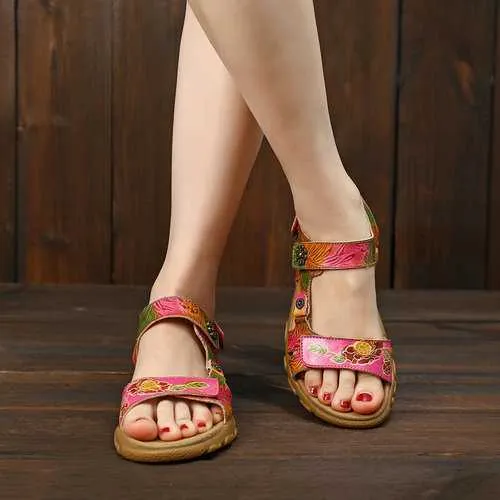 Soft Leather Hook Loop Sandals