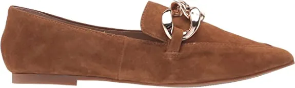 Steve Madden Famed Flourish Cognac Suede Flat Slip On Pointed Toe Detailed Loafers