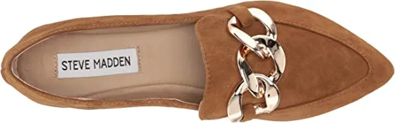 Steve Madden Famed Flourish Cognac Suede Flat Slip On Pointed Toe Detailed Loafers