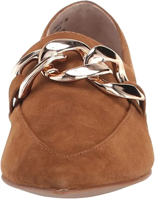 Steve Madden Famed Flourish Cognac Suede Flat Slip On Pointed Toe Detailed Loafers