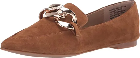 Steve Madden Famed Flourish Cognac Suede Flat Slip On Pointed Toe Detailed Loafers