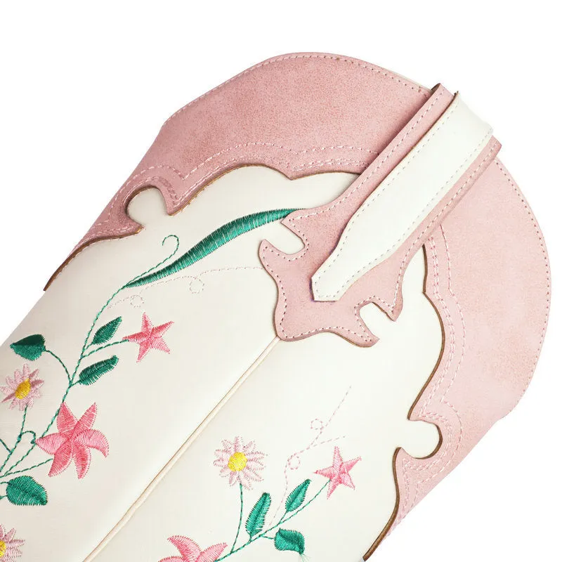 Tillbuy Flower Color Block Cowboy Boots
