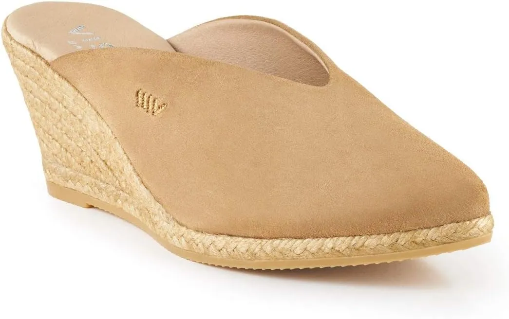 VISCATA Truja Suede Wedge Mule Handmade 2  Heel Women's Sandals with Breathable Cotton Canvas and 100% Natural Jute Midsole for All Casual Occasions