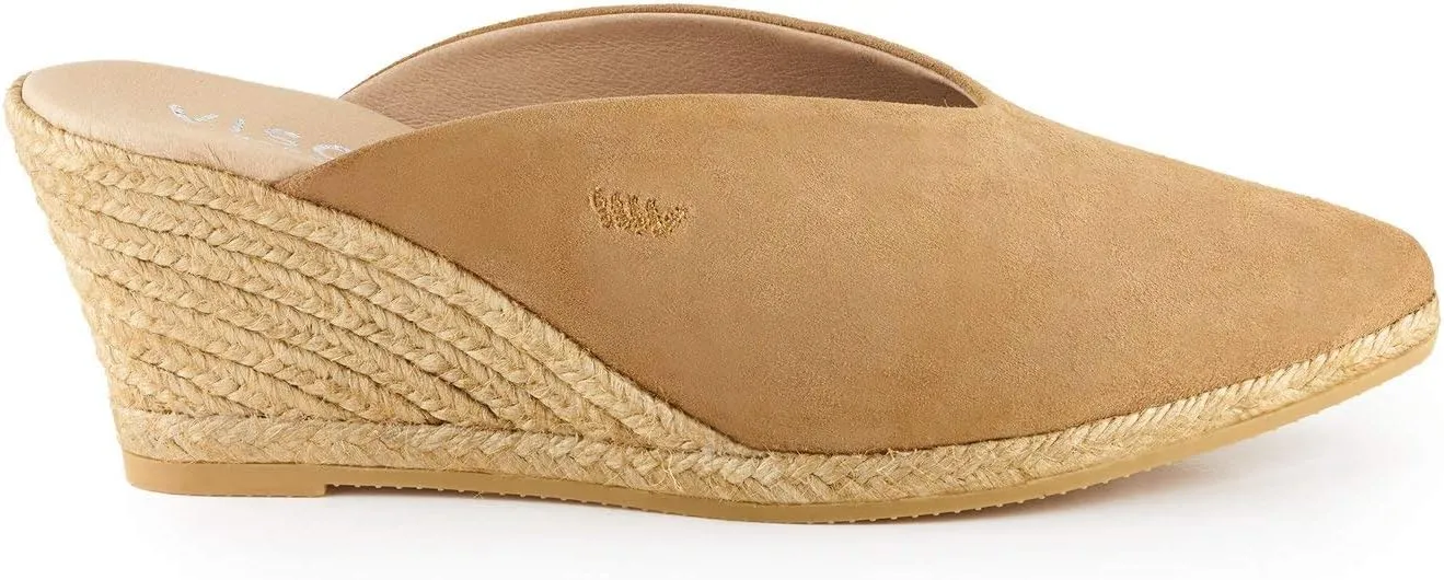 VISCATA Truja Suede Wedge Mule Handmade 2  Heel Women's Sandals with Breathable Cotton Canvas and 100% Natural Jute Midsole for All Casual Occasions