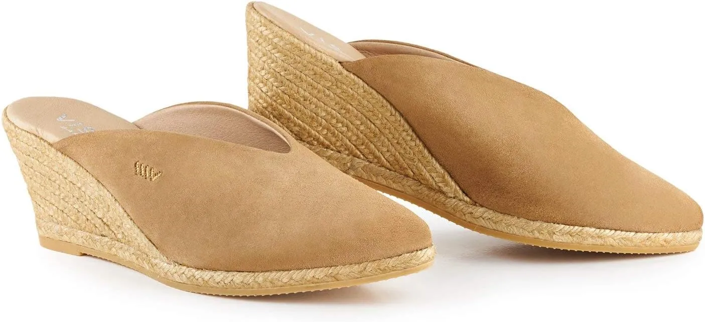 VISCATA Truja Suede Wedge Mule Handmade 2  Heel Women's Sandals with Breathable Cotton Canvas and 100% Natural Jute Midsole for All Casual Occasions