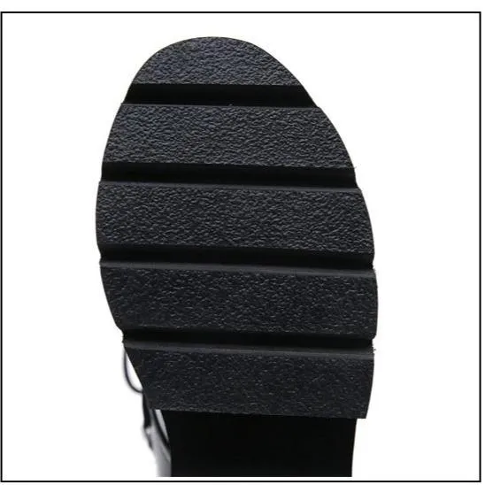 Women black punk metal chains thick platform chunky booties