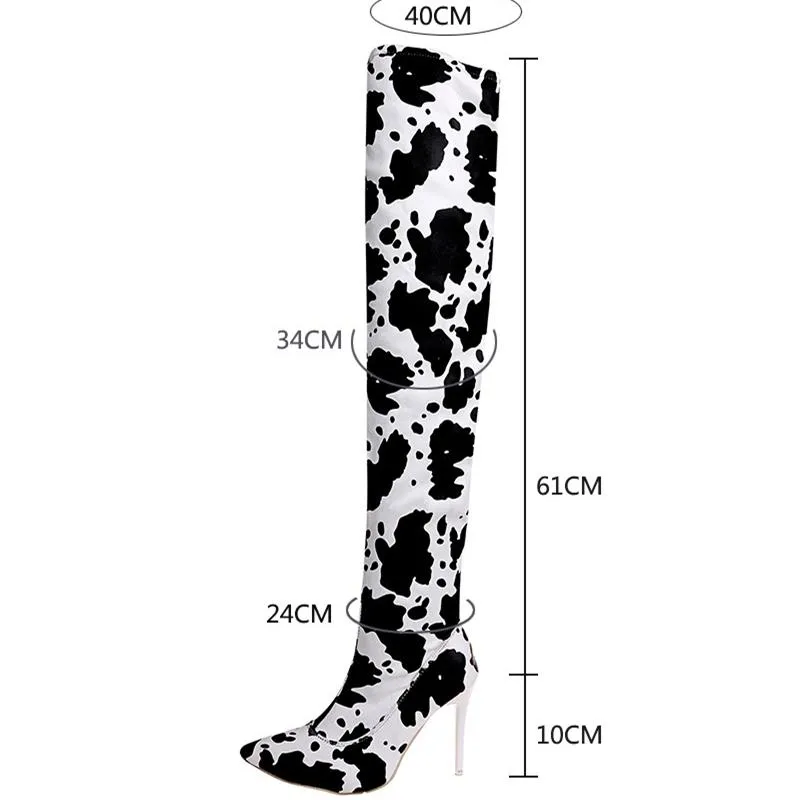 Women fashion printed stiletto high heel pointed toe over the knee boots