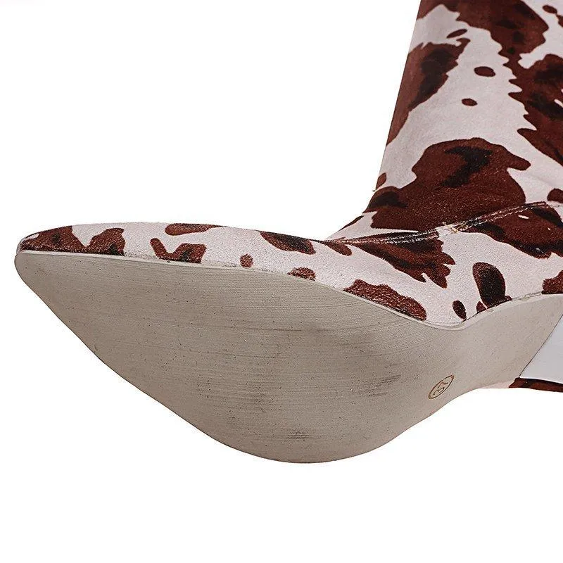 Women fashion printed stiletto high heel pointed toe over the knee boots
