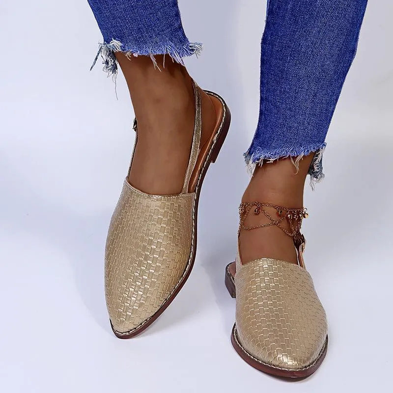 Women pointed toe slingback ankle strap slip on flat sandals