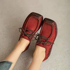 Women Retro Genuine Leather Wedge Loafers with Non-Slip Sole