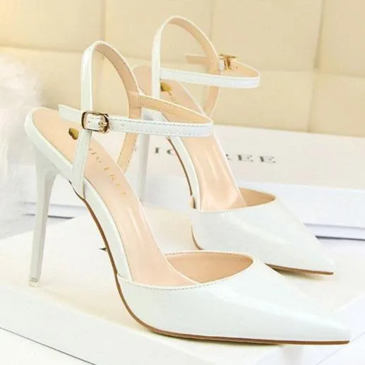 Women's ankle strap high heels pointed closed toe stiletto heels sandals