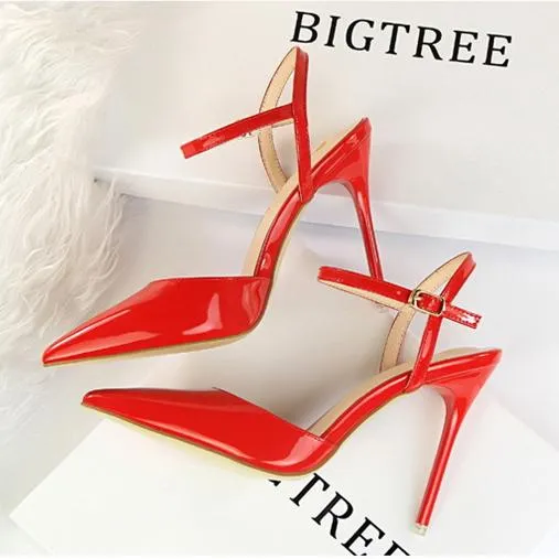 Women's ankle strap high heels pointed closed toe stiletto heels sandals