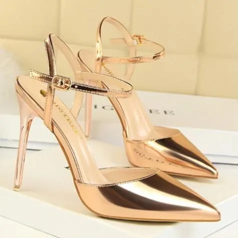 Women's ankle strap high heels pointed closed toe stiletto heels sandals