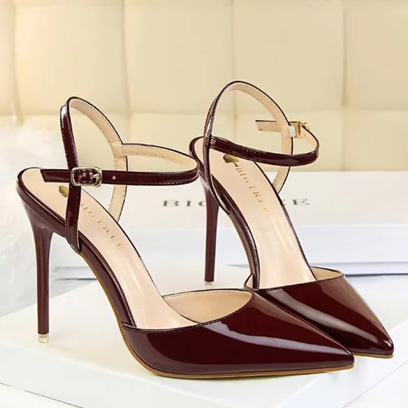 Women's ankle strap high heels pointed closed toe stiletto heels sandals