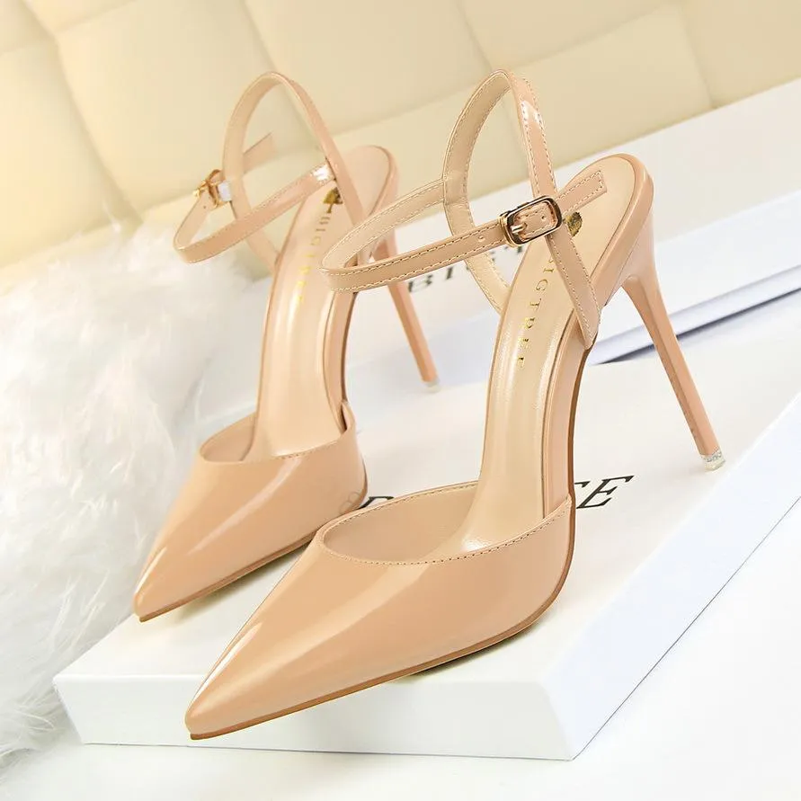 Women's ankle strap high heels pointed closed toe stiletto heels sandals