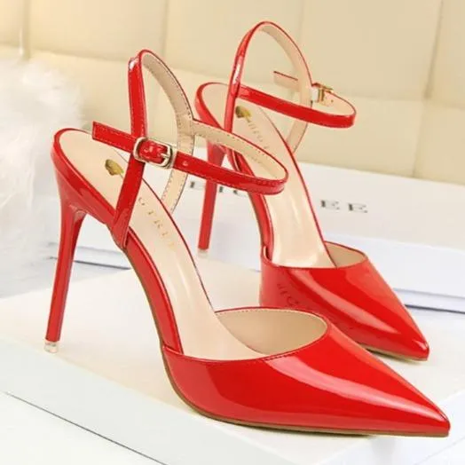 Women's ankle strap high heels pointed closed toe stiletto heels sandals