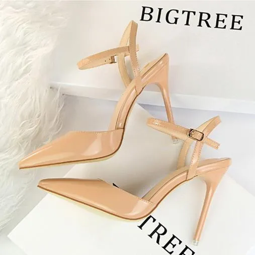 Women's ankle strap high heels pointed closed toe stiletto heels sandals