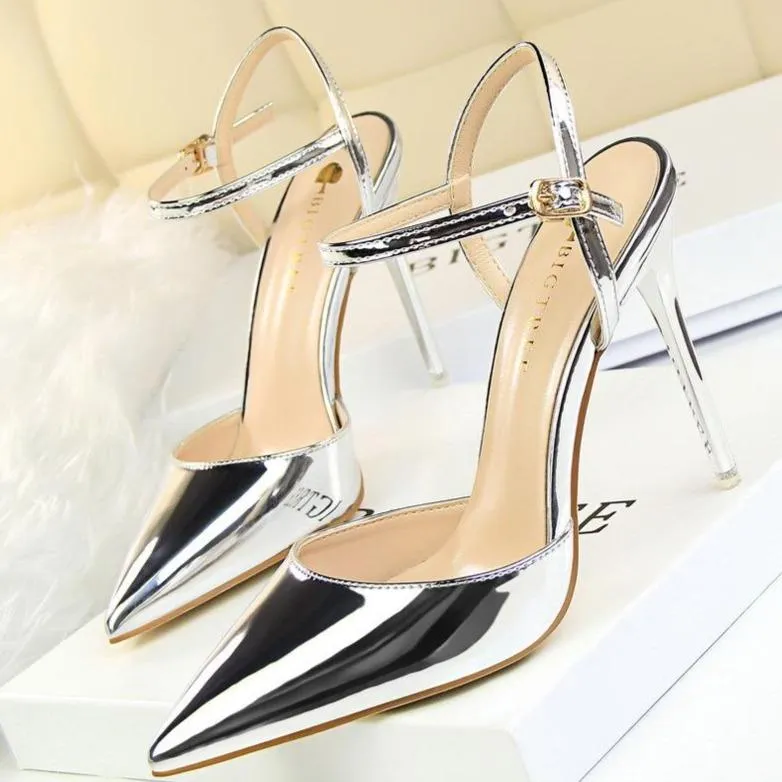 Women's ankle strap high heels pointed closed toe stiletto heels sandals