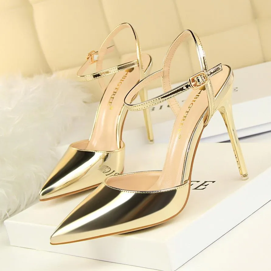 Women's ankle strap high heels pointed closed toe stiletto heels sandals