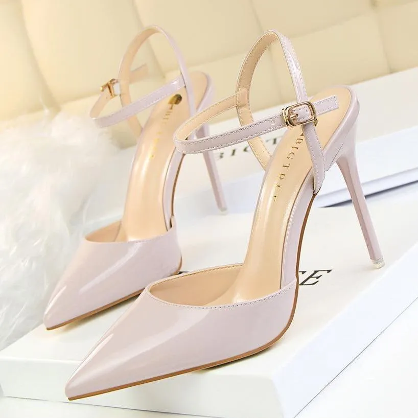 Women's ankle strap high heels pointed closed toe stiletto heels sandals